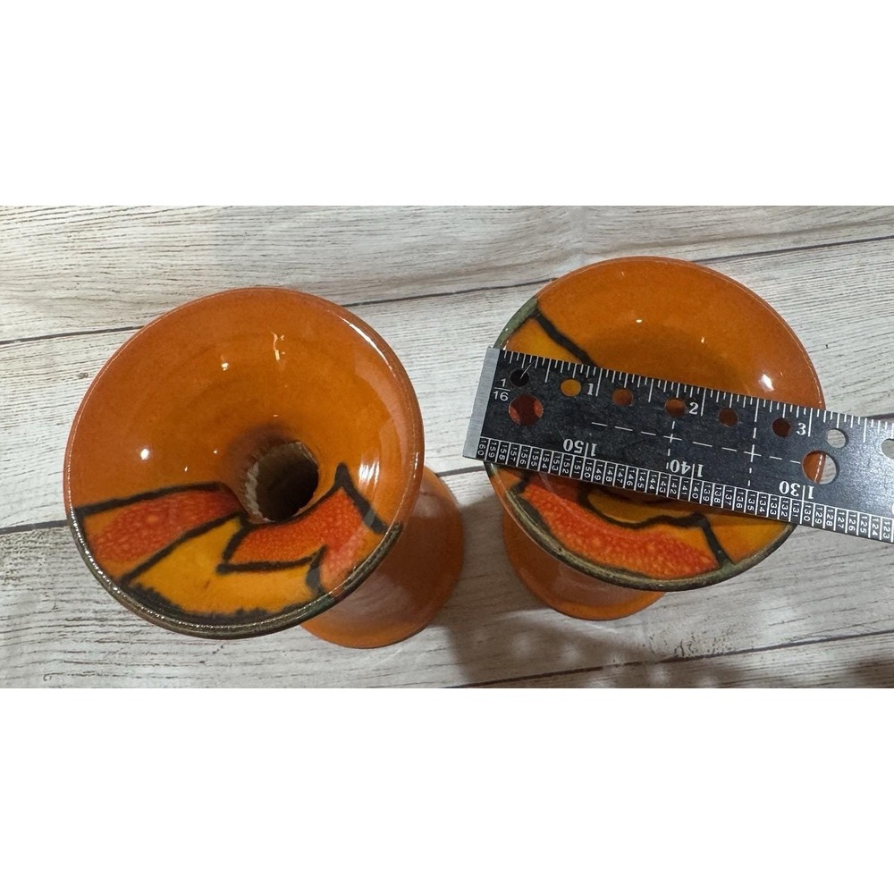 Mid Century Pair of Bo Melander Danmark Trumpet Candle Holders MCM Orange Retro - Picture 4 of 9